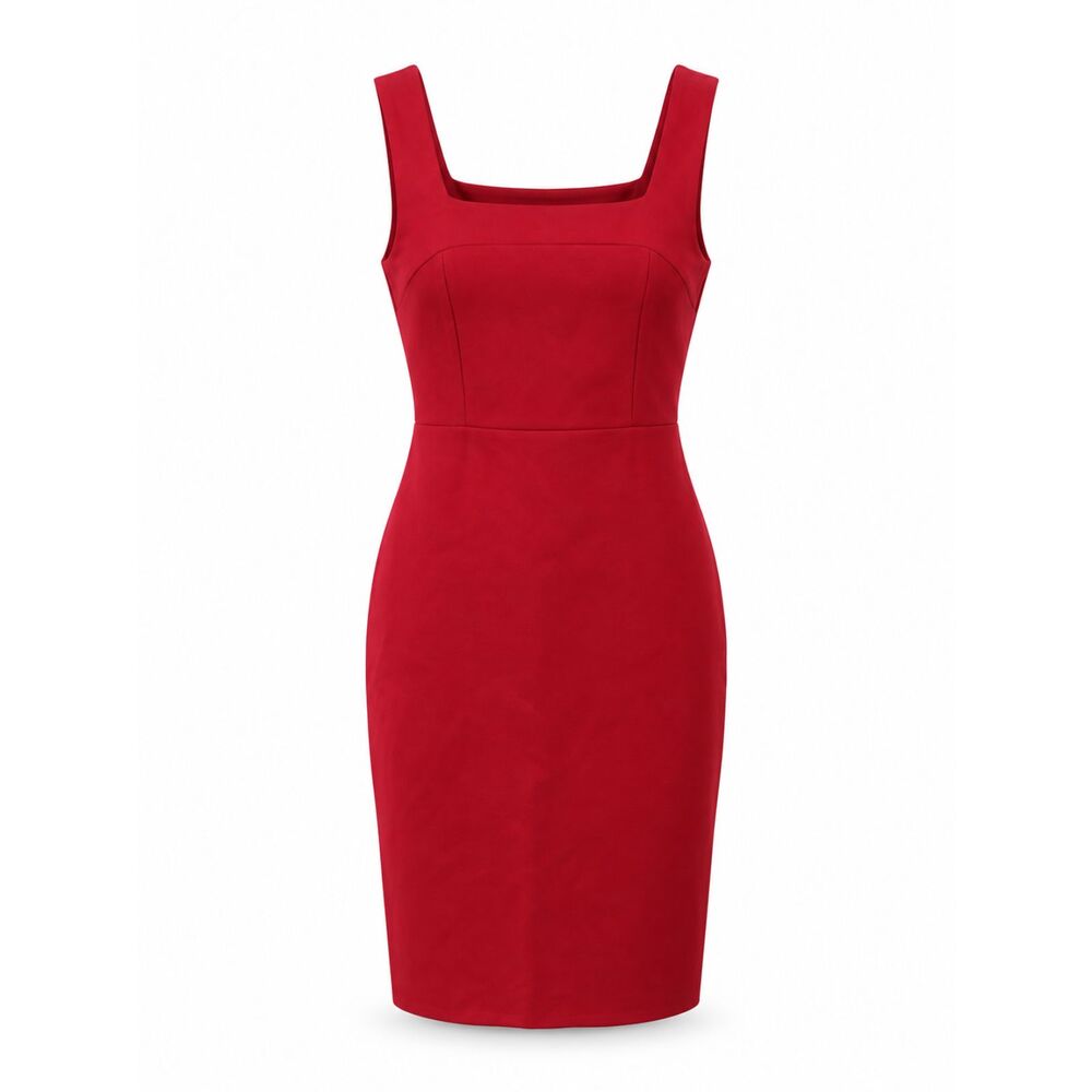Lulus Womens Small Red Square Neck Bodycon Midi Dress Sleeveless